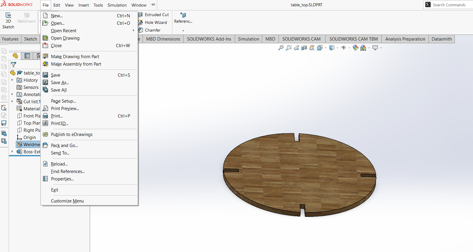 SolidWorks extrude feature - Top